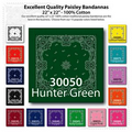22"x22" Stock Paisley Hunter Green Imported 100% Cotton Bandanna
